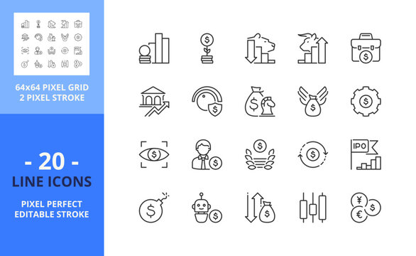 Line icons about investment. Financial concept.  Pixel perfect 64x64 and editable stroke