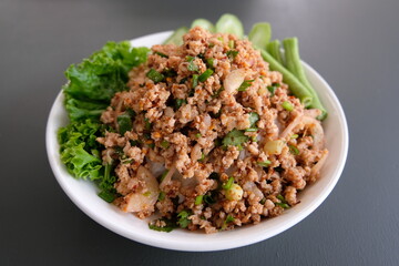Thai food, spicy minced pork salad (Larb Moo)