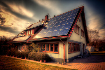 Naklejka premium Solarpanele für erneuerbarer Energie auf dem Dach.