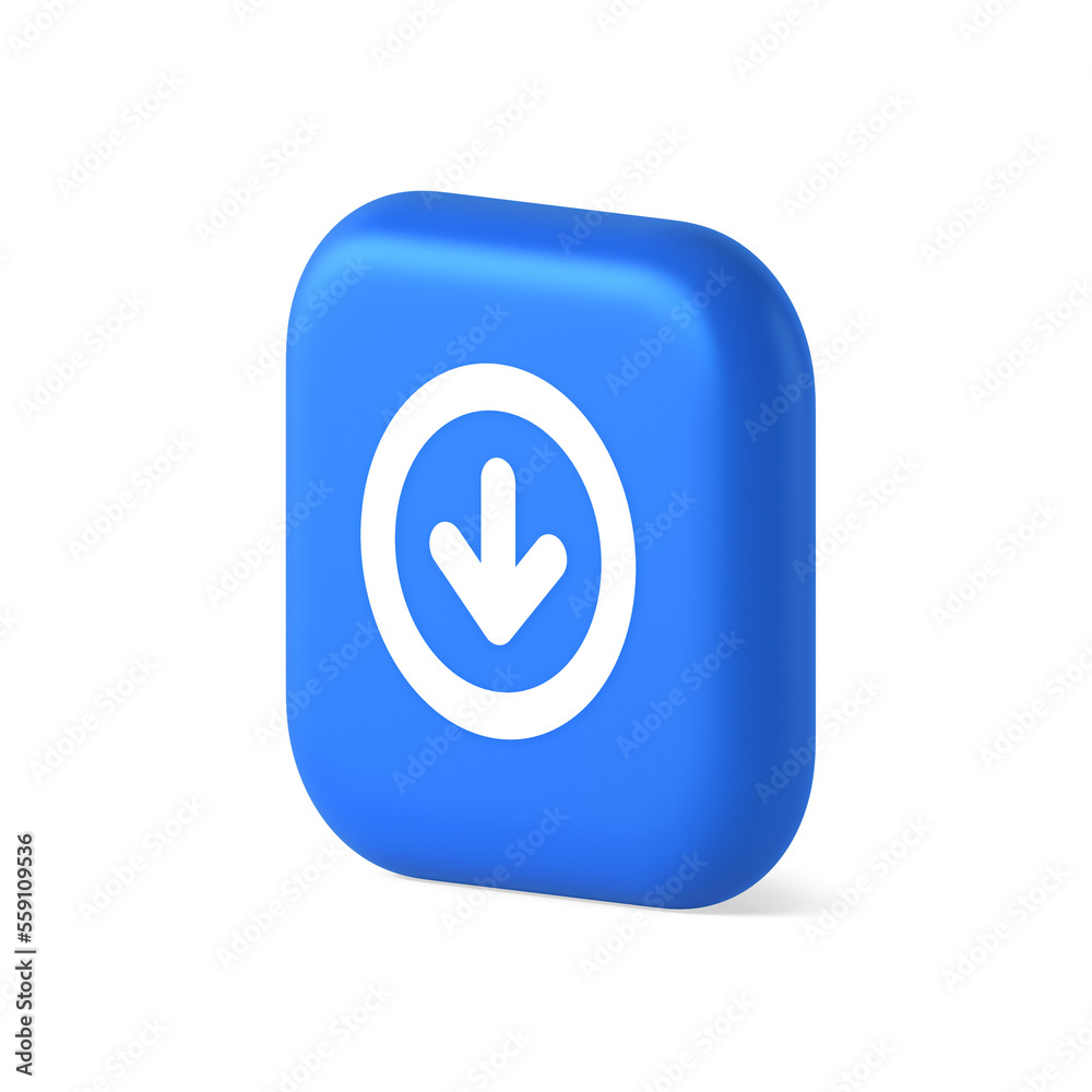 Poster down arrow circle frame button web interface pointer navigation app 3d realistic isometric icon
