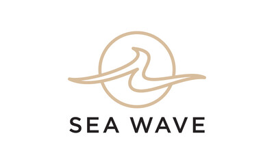 Obraz premium line logo design with sea water wave shape in circle vector illustration