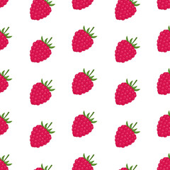 Fototapeta na wymiar Seamless pattern with pink raspberries. Vector illustration isolated on white background.