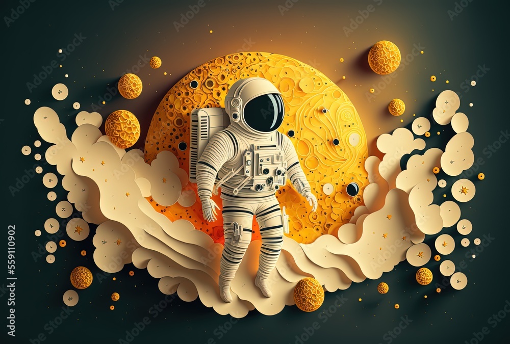 Wall mural illustration of an astronaut with universe background