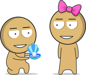 Young man gives pearls to a girl