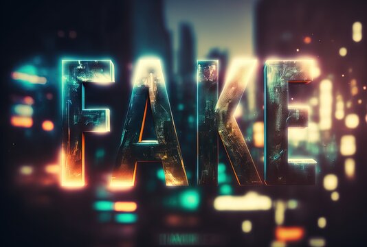 blur illustration of light glitch glow speed line to center with word FAKE, idea for fake new and scam or phishing site theme