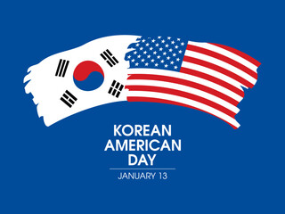 Korean American Day vector. Abstract paintbrush Flag of South Korea and American flag icon vector isolated on a blue background. South Korean Flag grunge design element. January 13 every year