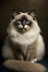 cute ragdoll cat sitting and looking at the camera, Generative AI