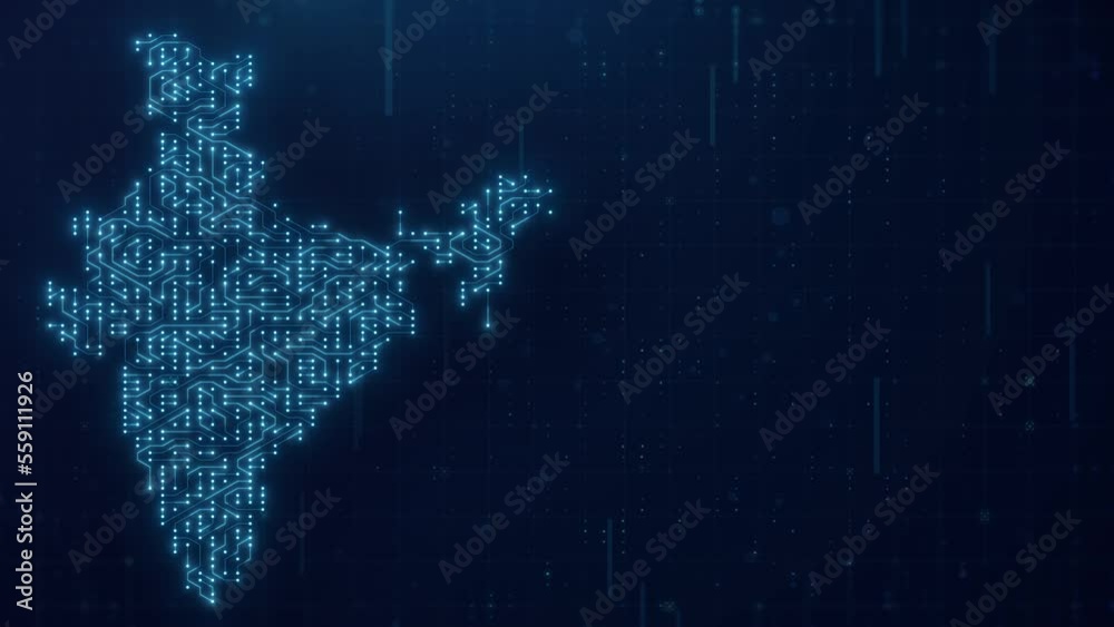 Wall mural digital map of india with blue circuit board background. india map with artificial intelligence conc