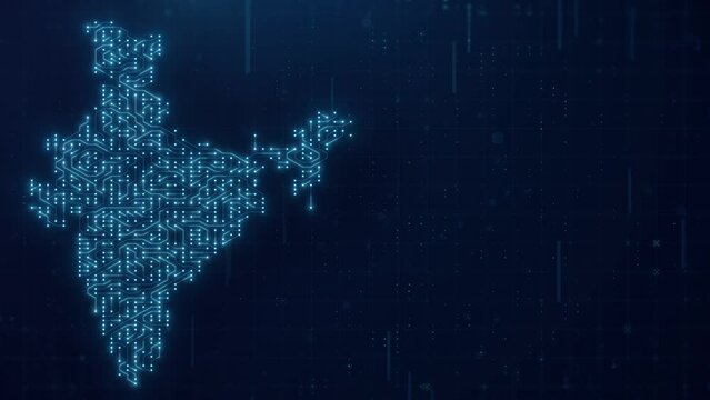 Digital Map of India with blue circuit board background. India Map with artificial intelligence concept