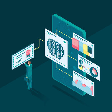 certification, intellectual property, goodwill, vector illustration in isometric style