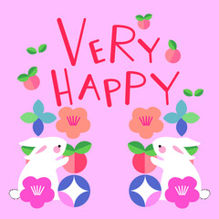 Obraz na płótnie Canvas happy new year card bunny very happy cute bunny set of pink and green hearts