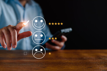 Customer service and Satisfaction ,Business people giving Feedback via the Internet from smart...