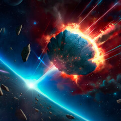 Fototapeta na wymiar Meteor strike. Explosion in space. High quality illustration