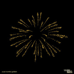 Golden fireworks, background explosion, burst plume golden texture, crumbs. Isolated gold dust. Celebration jewelry, carefully placed by hand. Jewel confetti firework. Burning pyrotechnic. Vector