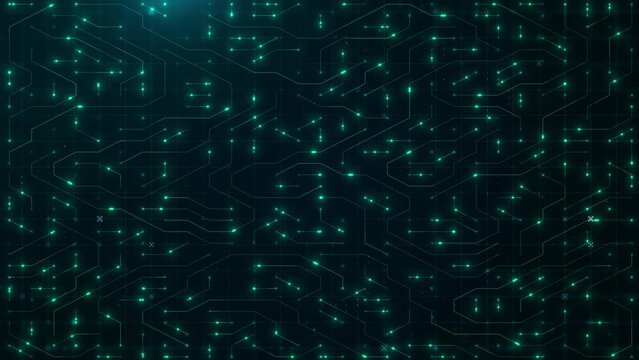 motion circuit board or computer motherboard with neon effect