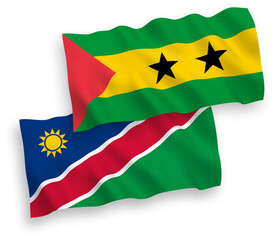 Flags of Saint Thomas and Prince and Republic of Namibia on a white background
