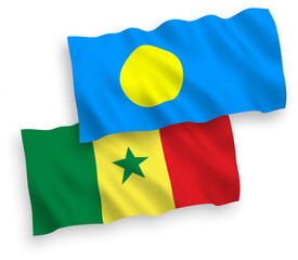 Flags of Republic of Senegal and Palau on a white background