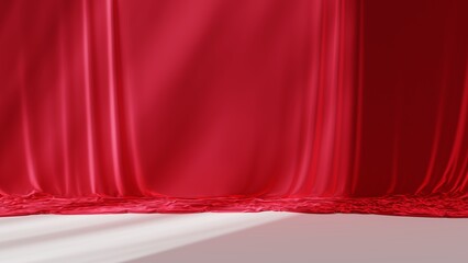 Red silk curtain as a background for your product presentation