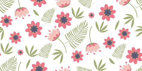 Seamless floral vector pattern with wildflowers. Floral background.