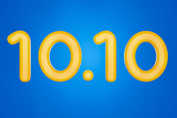 Number ten dot ten for promotion 10.10 3D illustration on blue background. 3D rendering