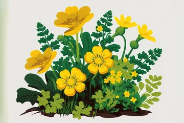 Foto op Plexiglas With yellow flowers and foliage. Generative AI © 2rogan