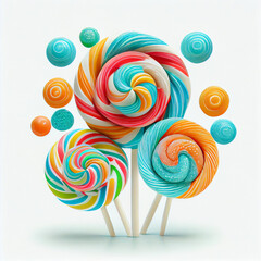 Fototapeta na wymiar Multi-colored lollipops on a white background. AI generated.