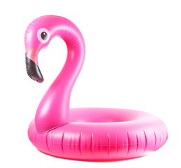 Summer fun. Pink pool inflatable flamingo for summer beach isola