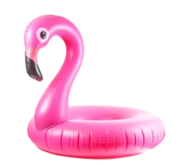 Gordijnen Summer fun. Pink pool inflatable flamingo for summer beach isola © Maksym