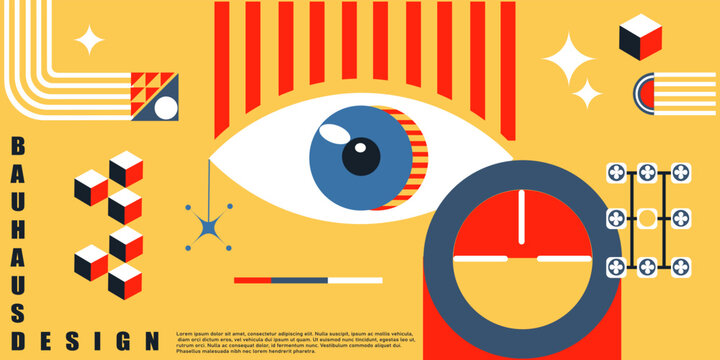 Geometric poster. Bauhaus cover templates with abstract geometry. Retro architecture minimal shapes, forms, lines and eye design vector set. Magazine, journal or album creative art cover - Powered by Adobe