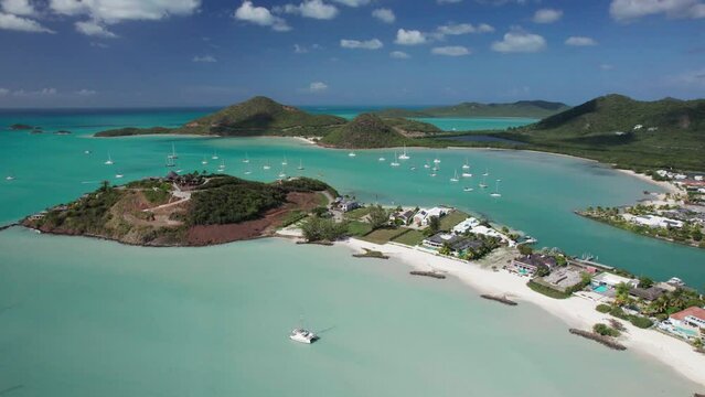 The drone aerial footage of Jolly Beach and Jolly Harbour in Antigua. Jolly Harbour is a township on Antigua Island, in Antigua and Barbuda.