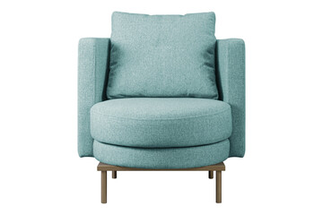Soft mint chair made of matting upholstery, interior chair on a transparent background