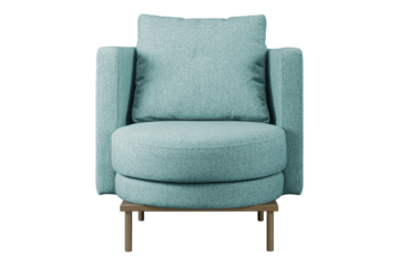 Soft mint chair made of matting upholstery, interior chair on a transparent background