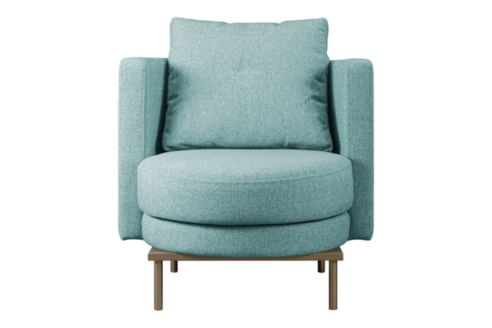 Soft mint chair made of matting upholstery, interior chair on a transparent background