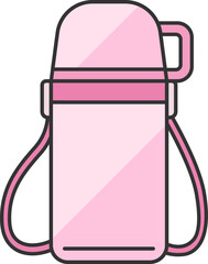 コップ付きの、ピンク色の水筒のイラスト
