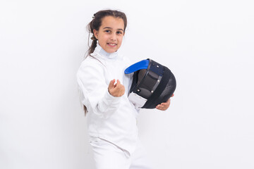 little girl in a fencing suit