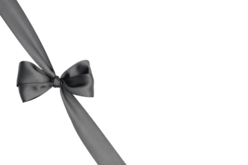  Nœud de ruban de satin pour paquet cadeau de couleur gris, isolé sur du fond transparent.