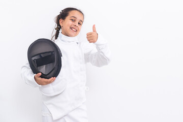 little girl in a fencing suit