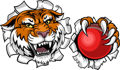 Tiger Cricket Ball Animal Sports Team Mascot