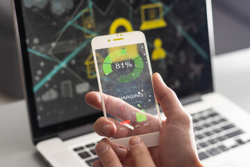 smart home app to turn on light by transparent futuristic smartphone