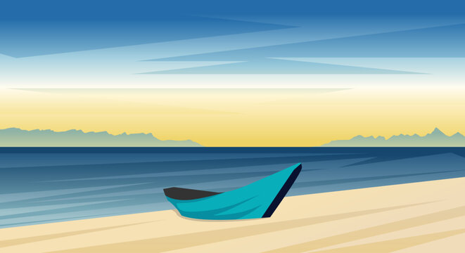 Natural landscape of beach and boat with beautiful sky vector
