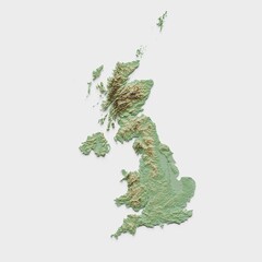 United Kingdom Topographic Relief Map  - 3D Render
