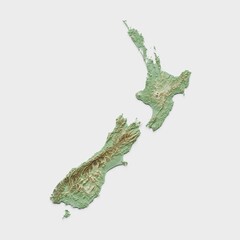 New Zealand Topographic Relief Map  - 3D Render