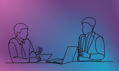 people communicate, work sketch continuous line drawing, vector