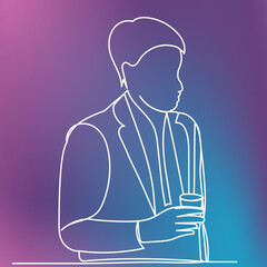 man with coffee sketch continuous line drawing, vector