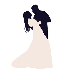 bride and groom in white dress silhouette design