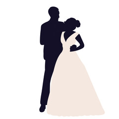 bride and groom in white dress silhouette design vector
