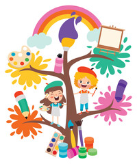 Obraz premium Art Concept With Kids On Tree