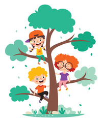 Cartoon Children Playing At Tree