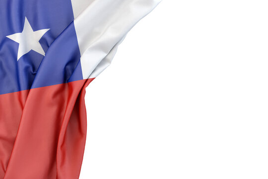 Flag of Chile in the corner on white background. Isolated. 3D