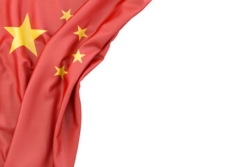 Flag of China in the corner on white background. Isolated. 3D illustration - obrazy, fototapety, plakaty